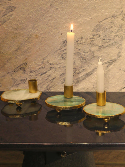 Semi Precious Candle Holder - Green Quartz