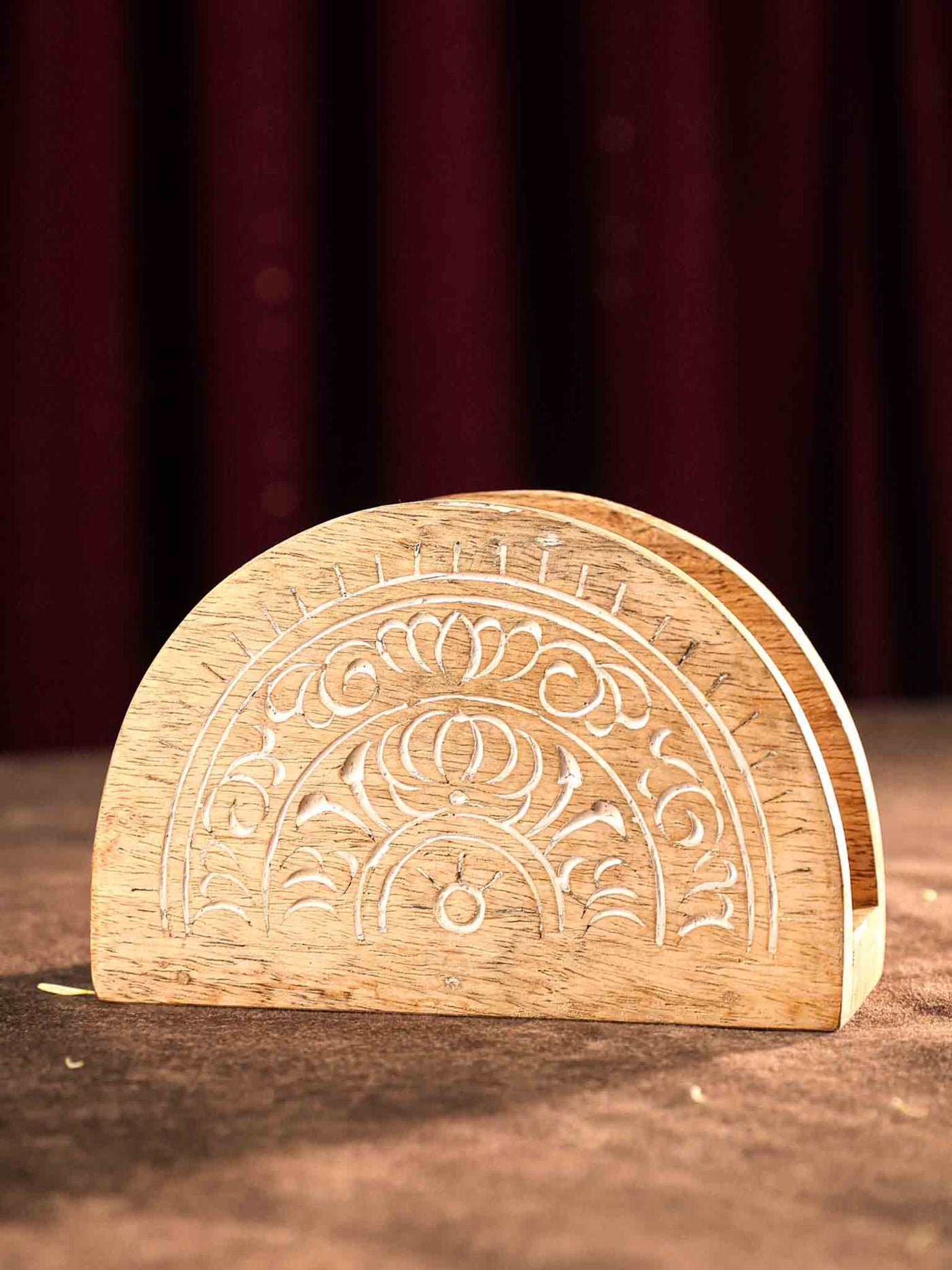 Carved Wood Napkin Holder White