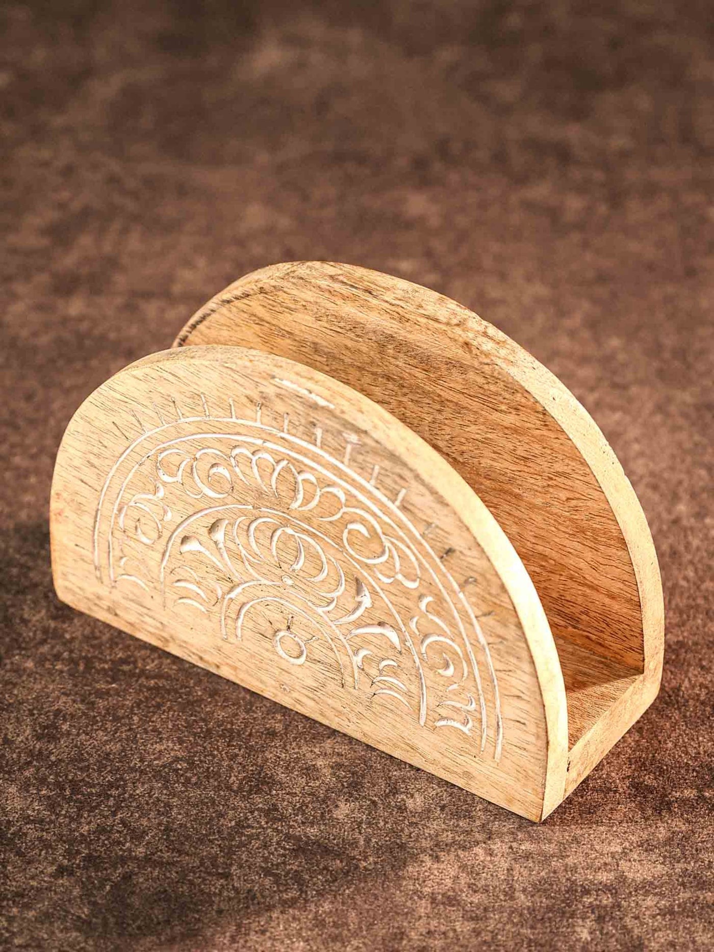 Carved Wood Napkin Holder White