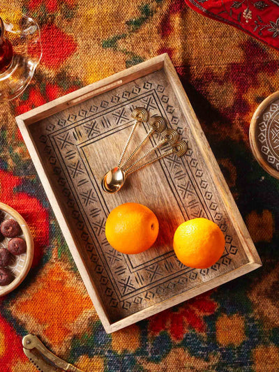 Carved Wood Rectangle Tray Black