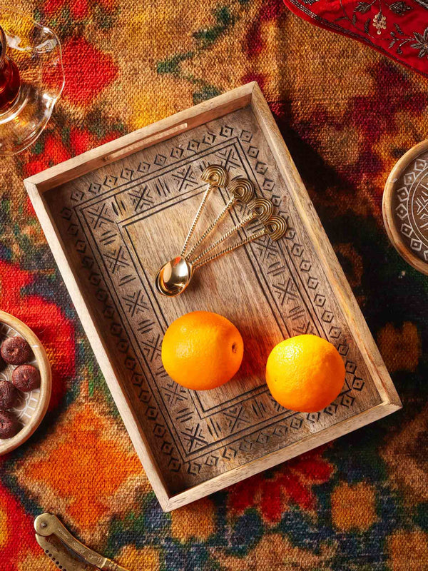 Carved Wood Rectangle Tray Black