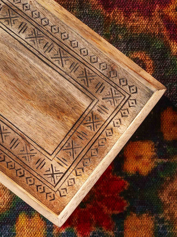 Carved Wood Rectangle Tray Black
