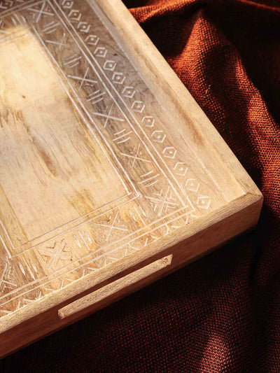 Carved Wood Rectangle Tray White