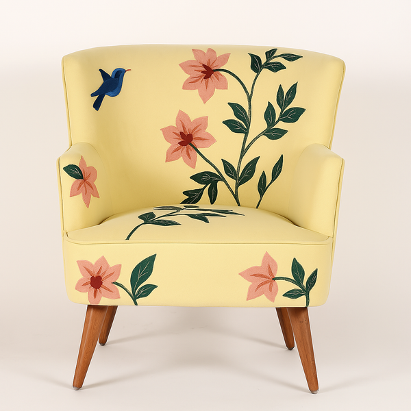 Alcove Velvet Lounge Chair in Sunshine Yellow Color