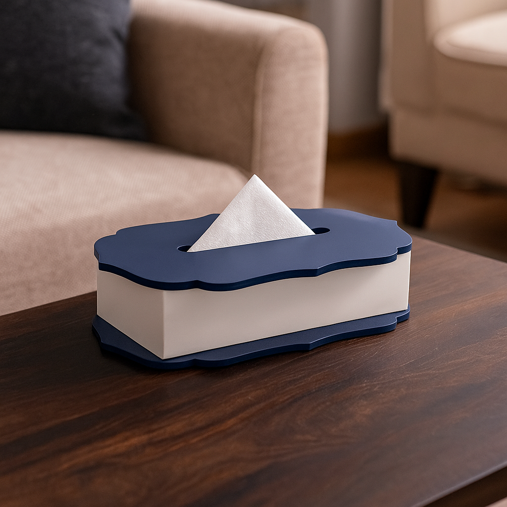The Blue Silhouette Tissue Box blue leather silhouette tissue holder India - The Mage Home
