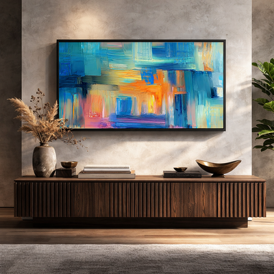 Azure Motion – Blue Gold Modern Abstract Canvas Wall Art 48x24
