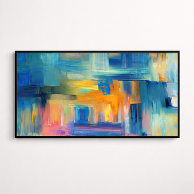 Azure Motion – Blue Gold Modern Abstract Canvas Wall Art 48x24
