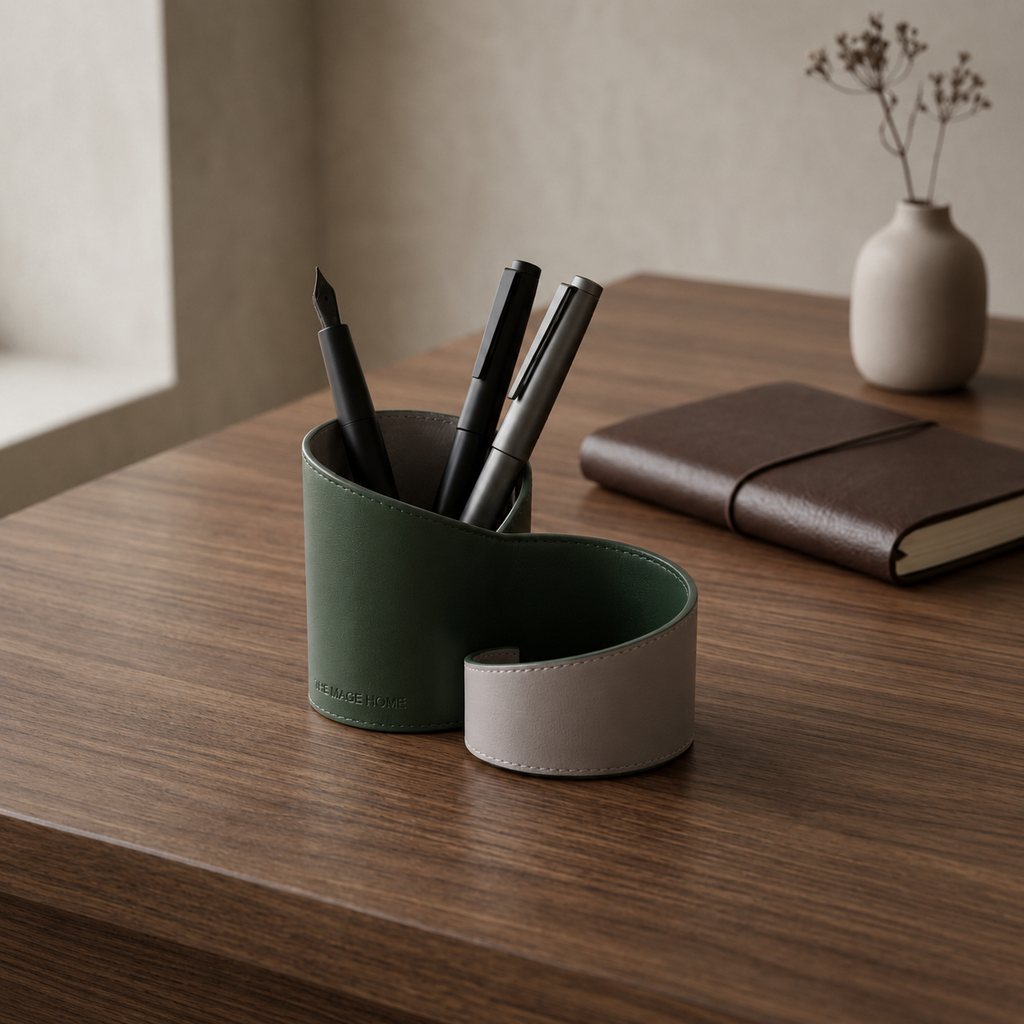 Leather Pen Stand Green