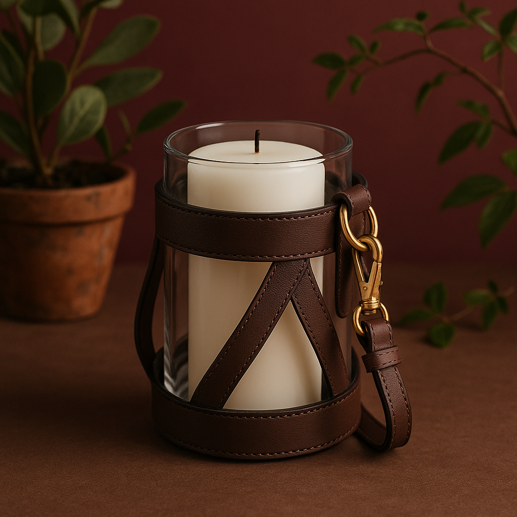 Hurricane Candle Holder large leather hurricane large candle holder India - The Mage Home