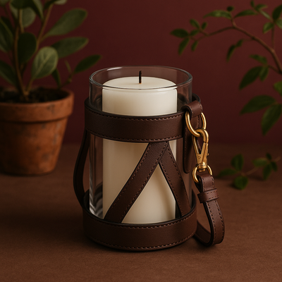Hurricane Candle Holder large leather hurricane large candle holder India - The Mage Home