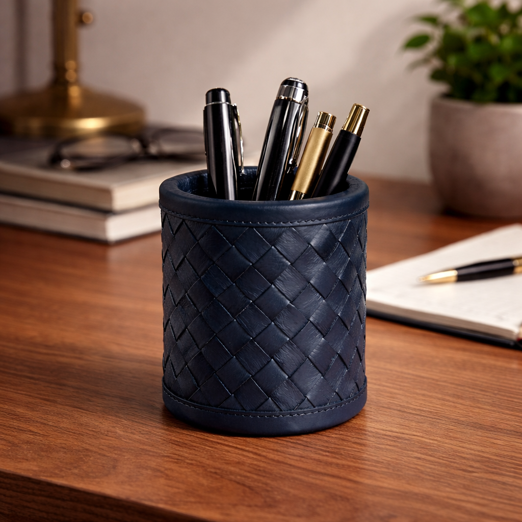 Blayn Holder genuine leather bottle or pen holder desk organiser India - The Mage Home