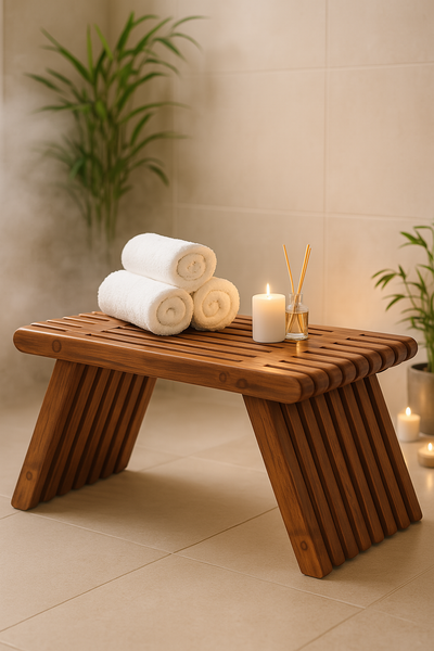 Modern Wooden Slatted Shower Bench