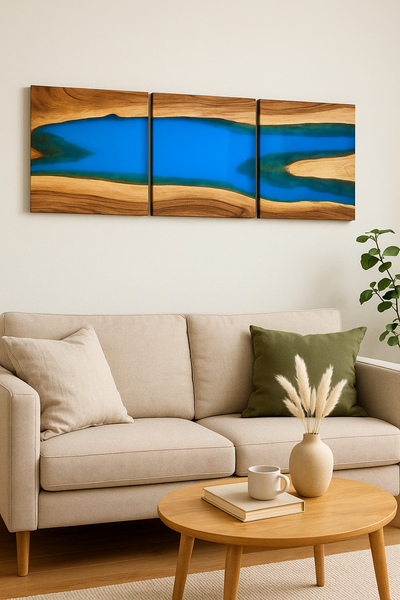 Handcrafted Acacia Wood Wall Panel with Ultramarine Blue Resin Accent (40 cm x 40 cm)