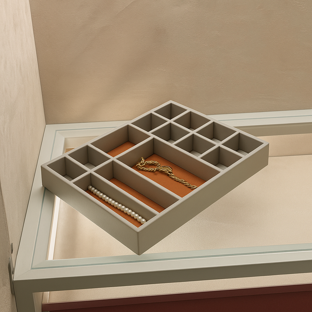 Leather Jewellery Tray genuine leather jewellery display organiser India - The Mage Home