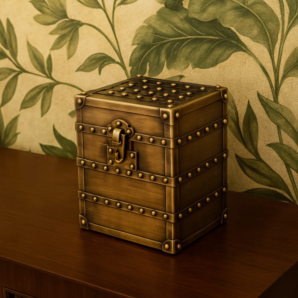 Golden Trunk Box opulent golden leather antique brass hardware - The Mage Home