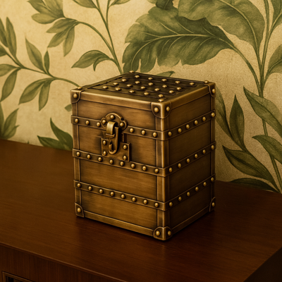 Golden Trunk Box opulent golden leather antique brass hardware - The Mage Home