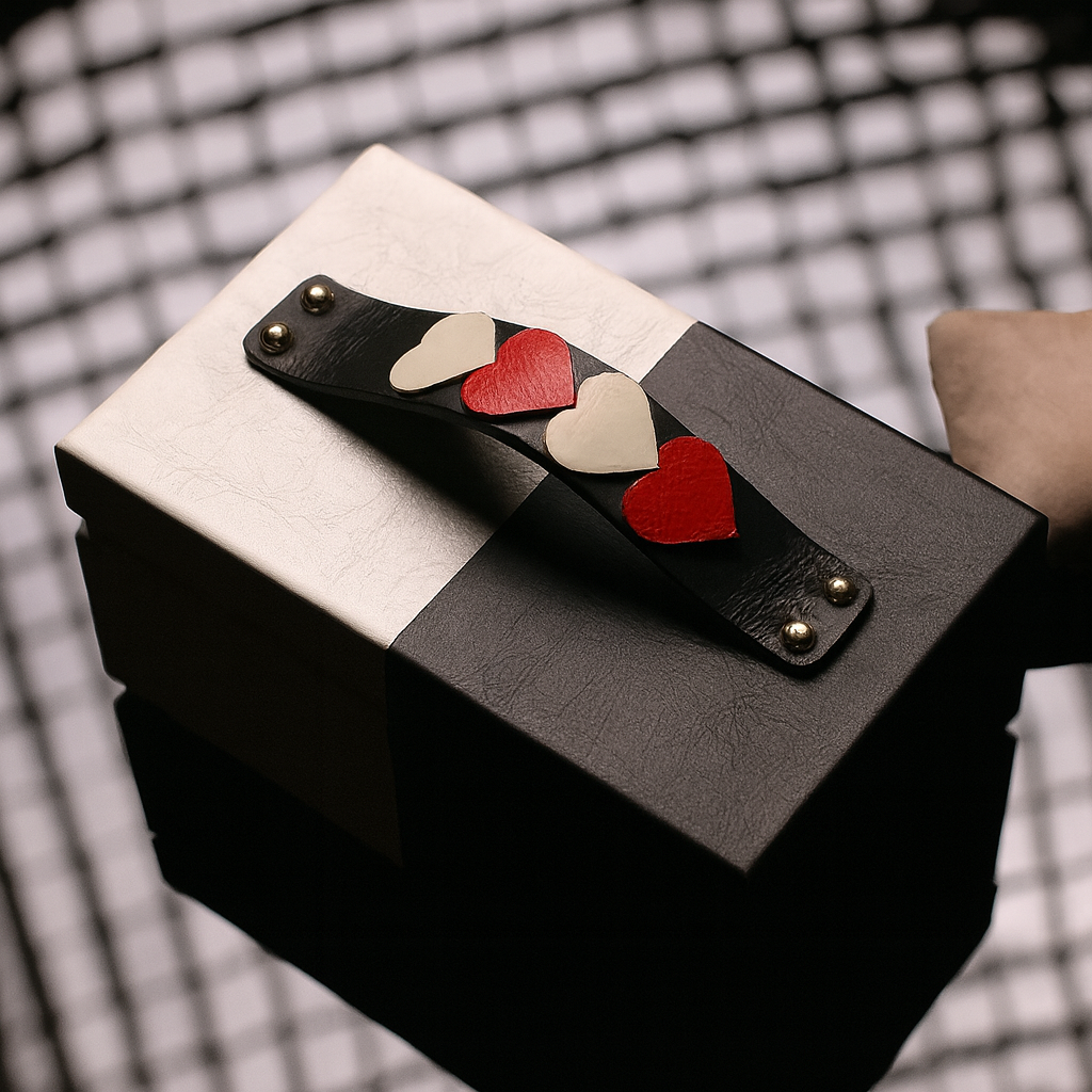 Blue leather watch box heart detail luxury gift The Mage Home