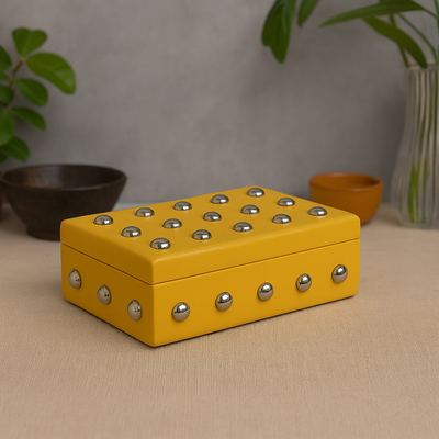 The Zest Box vibrant yellow leather storage box India - The Mage Home