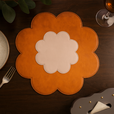 The Floral Table Mat set of 2 leather floral design placemats India - The Mage Home