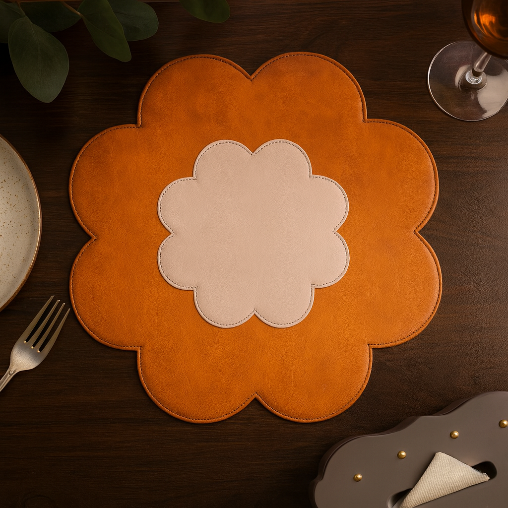The Floral Table Mat set of 2 leather floral design placemats India - The Mage Home