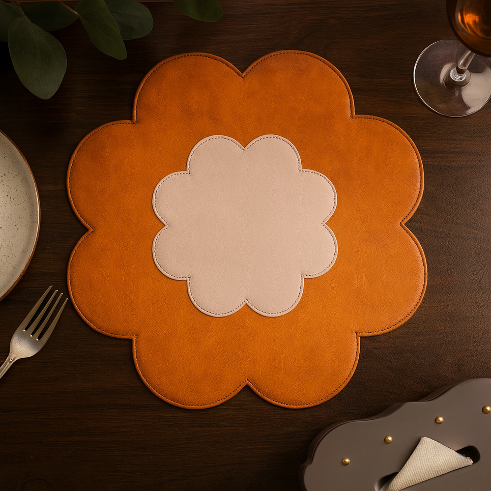 The Floral Table Mat set of 2 leather floral design placemats India - The Mage Home