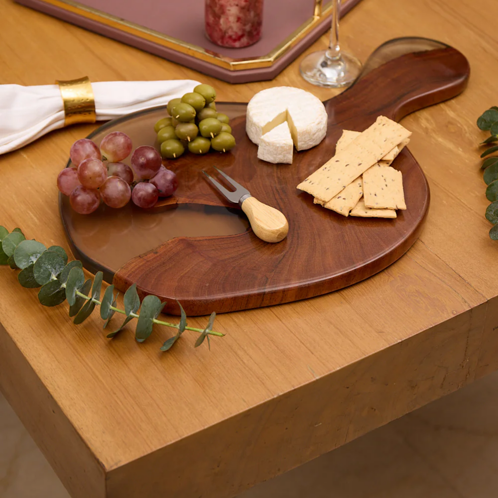 Cheese Board Platter – Acacia Wood with Translucent Black Resin Finish