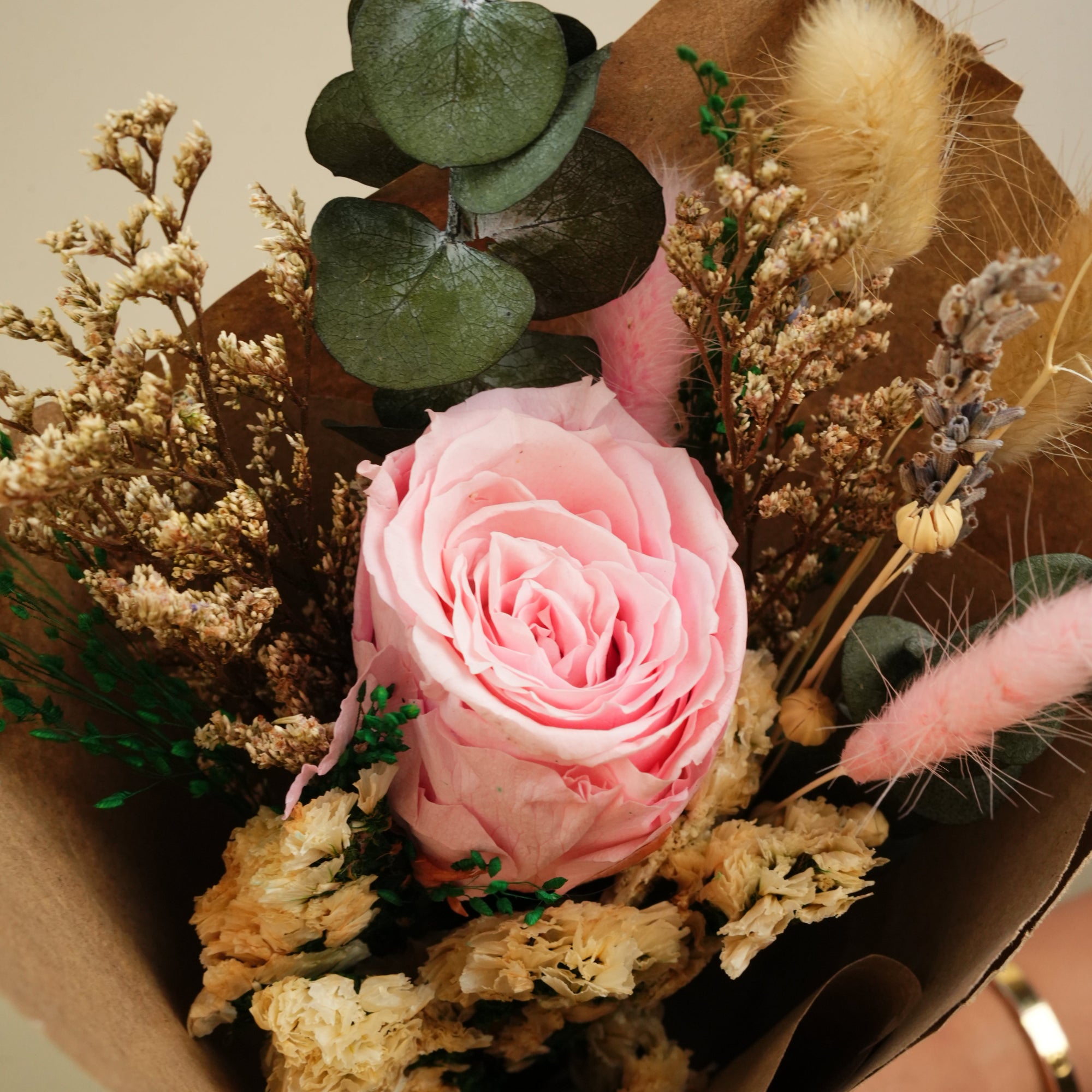 Blush & Bloom Preserved Pink Rose Bouquet | Handmade Dried Flower Bouquet for Gifting & Home Décor