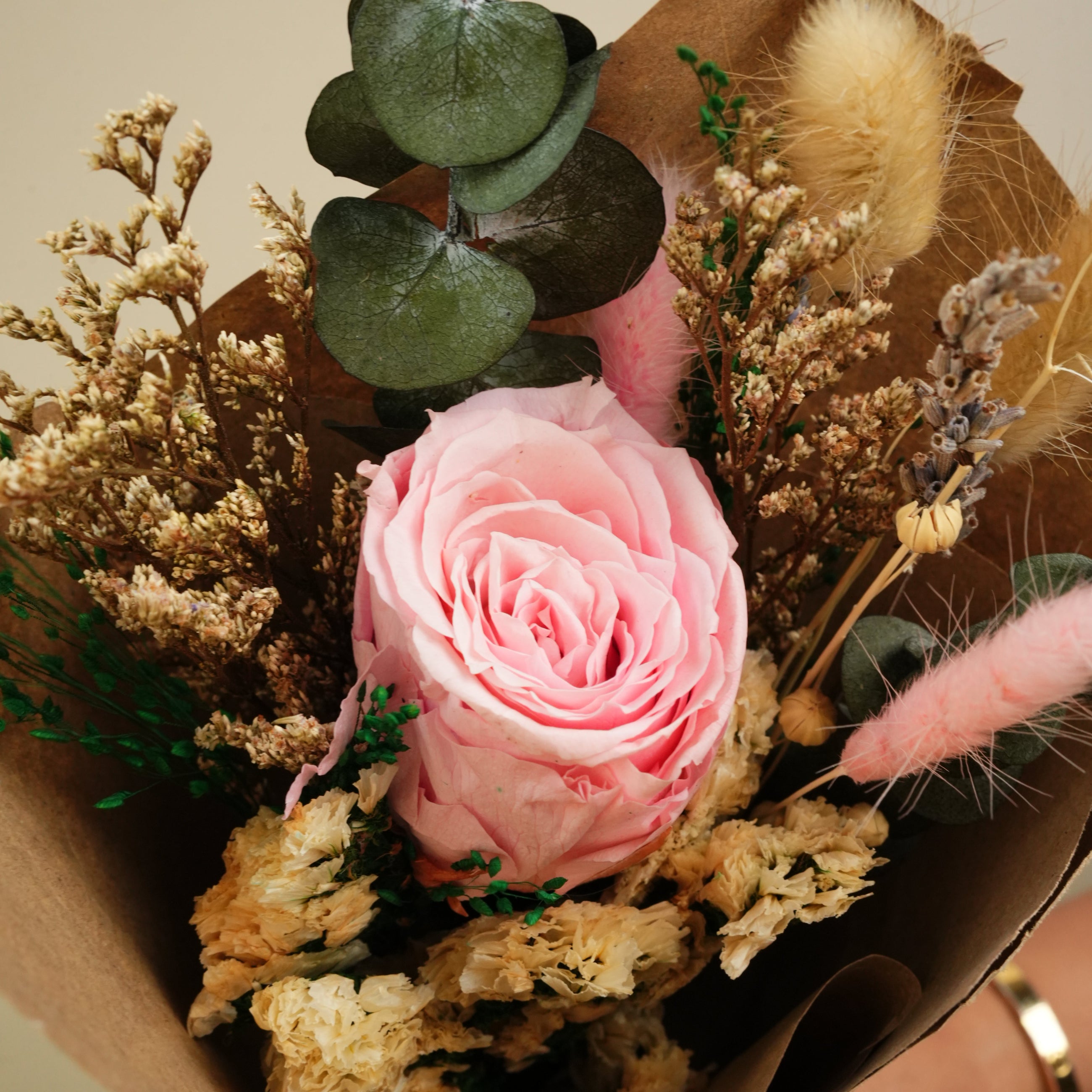 Blush & Bloom Preserved Pink Rose Bouquet | Handmade Dried Flower Bouquet for Gifting & Home Décor