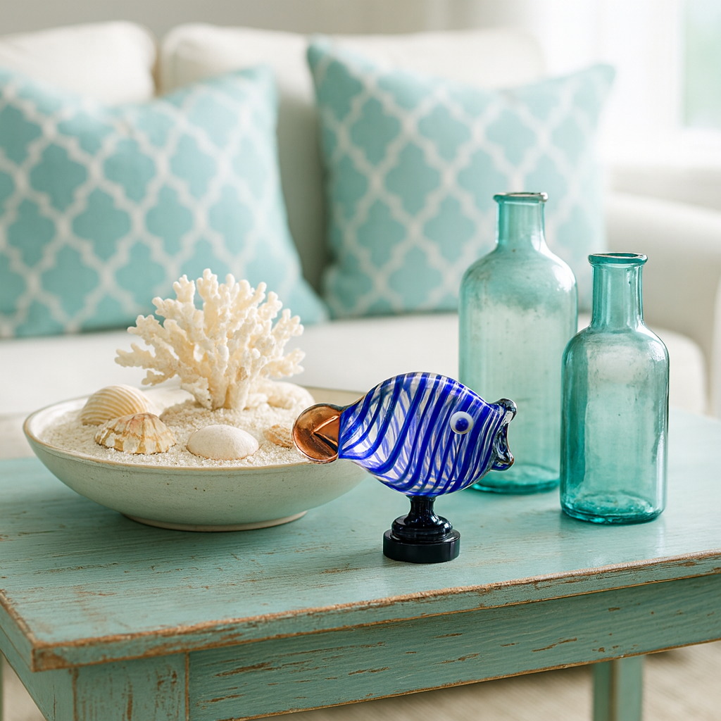 Fish Table Decor Glass- INDIGO