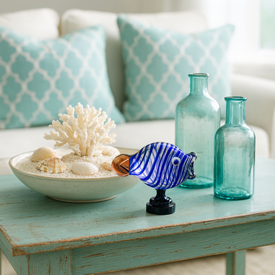 Fish Table Decor Glass- INDIGO