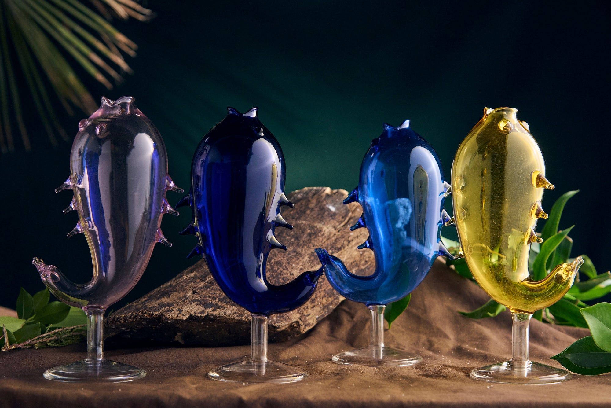 Colored Ocean Fishes Designer Glass | Set of 1, 2, 4, 6