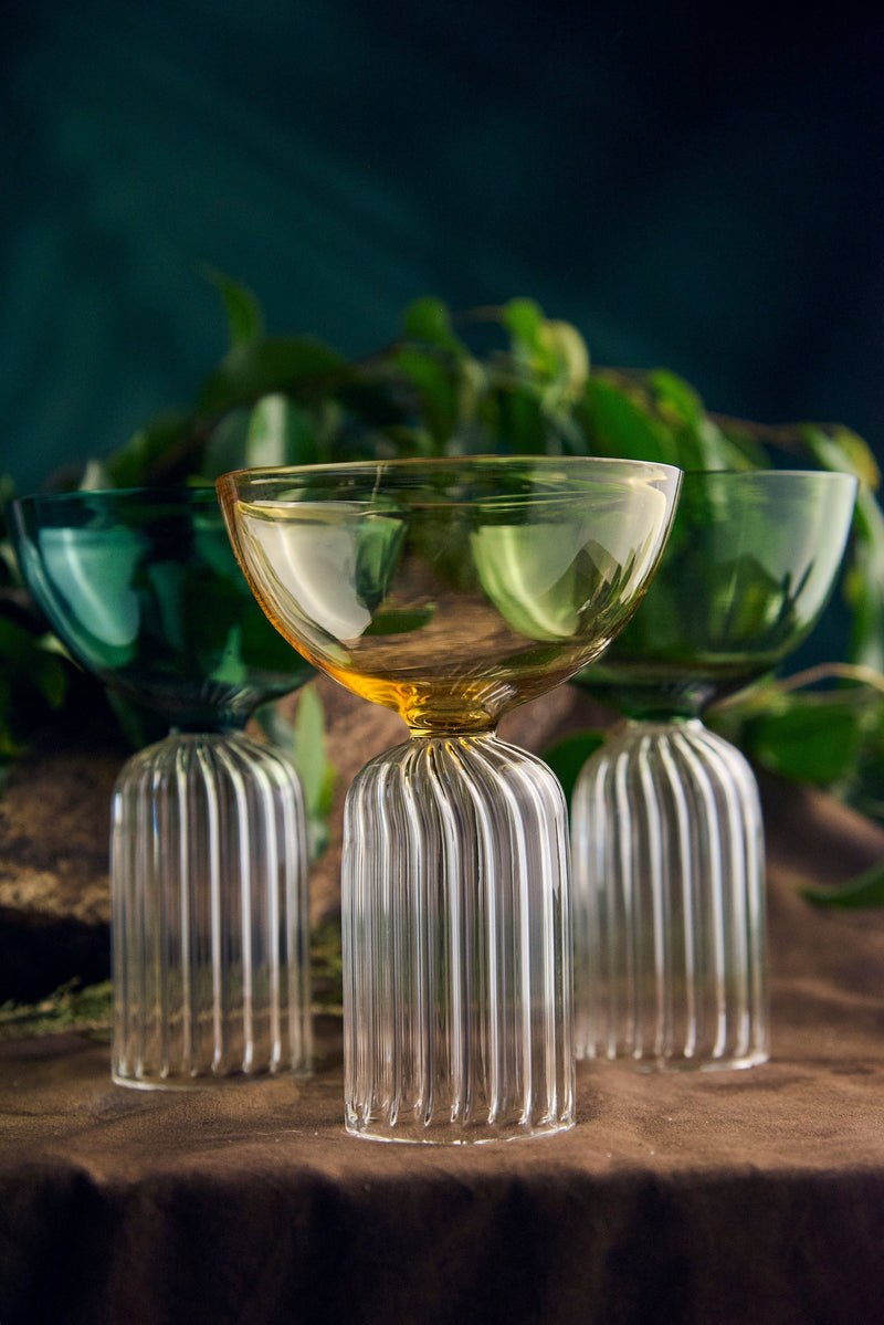 Coloured Centennial Fluted Stem Cup Glass | 200 ml | Set of 2, 4, 6