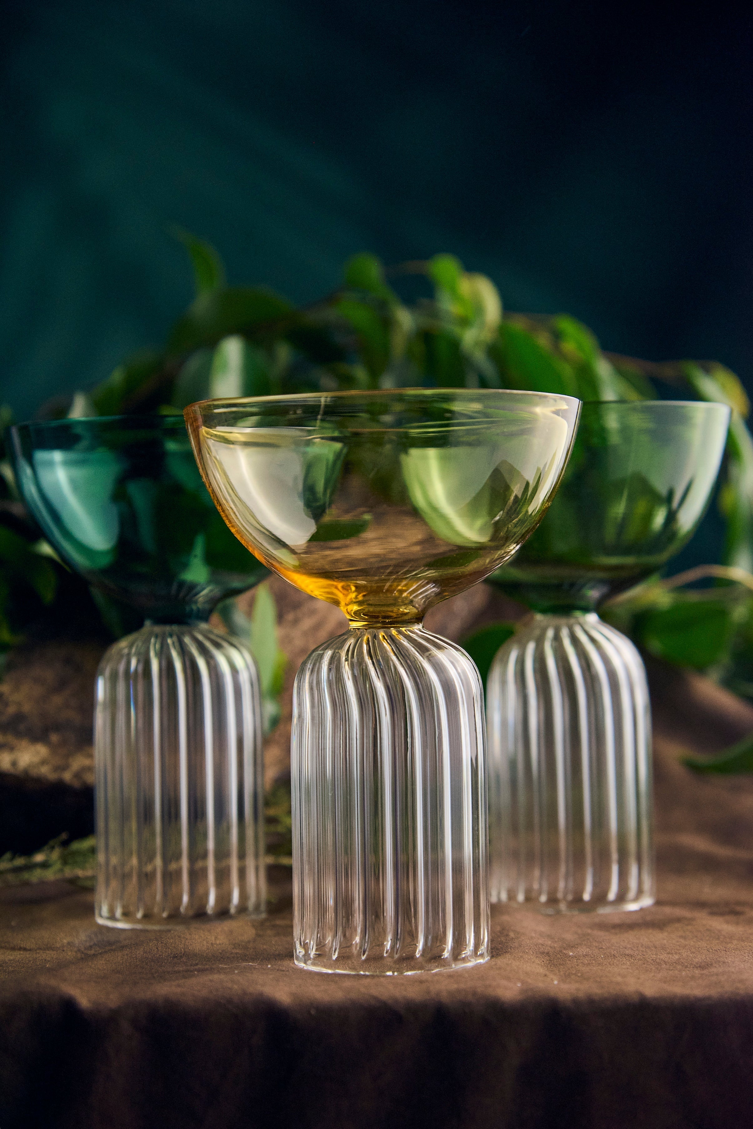 Coloured Centennial Fluted Stem Cup Glass | 200 ml | Set of 2, 4, 6