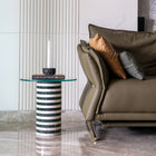 Striped Marble Cylindrical Side Table