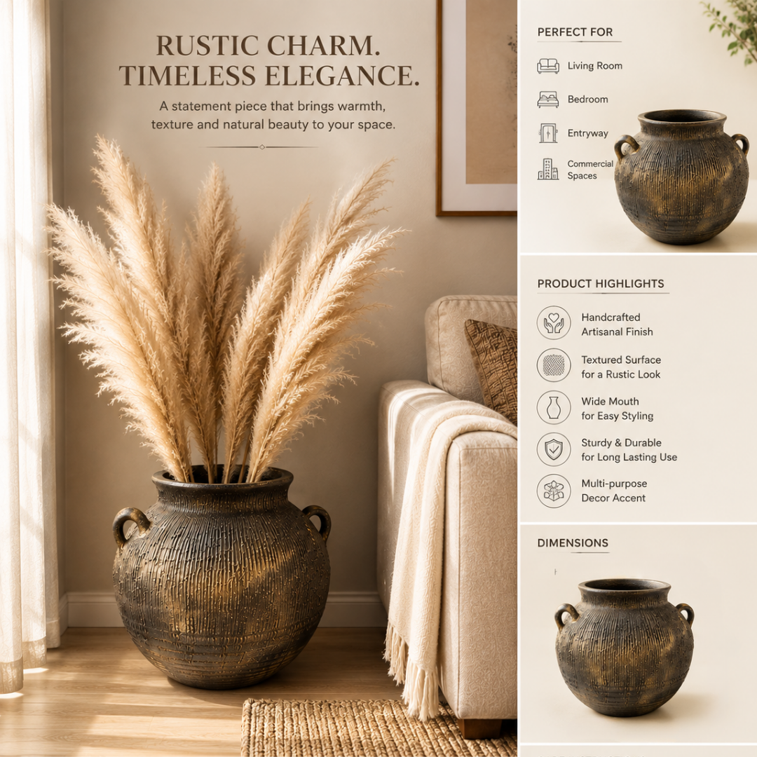 Noir Gold Heritage Matka Vase - https://artecasa.in/