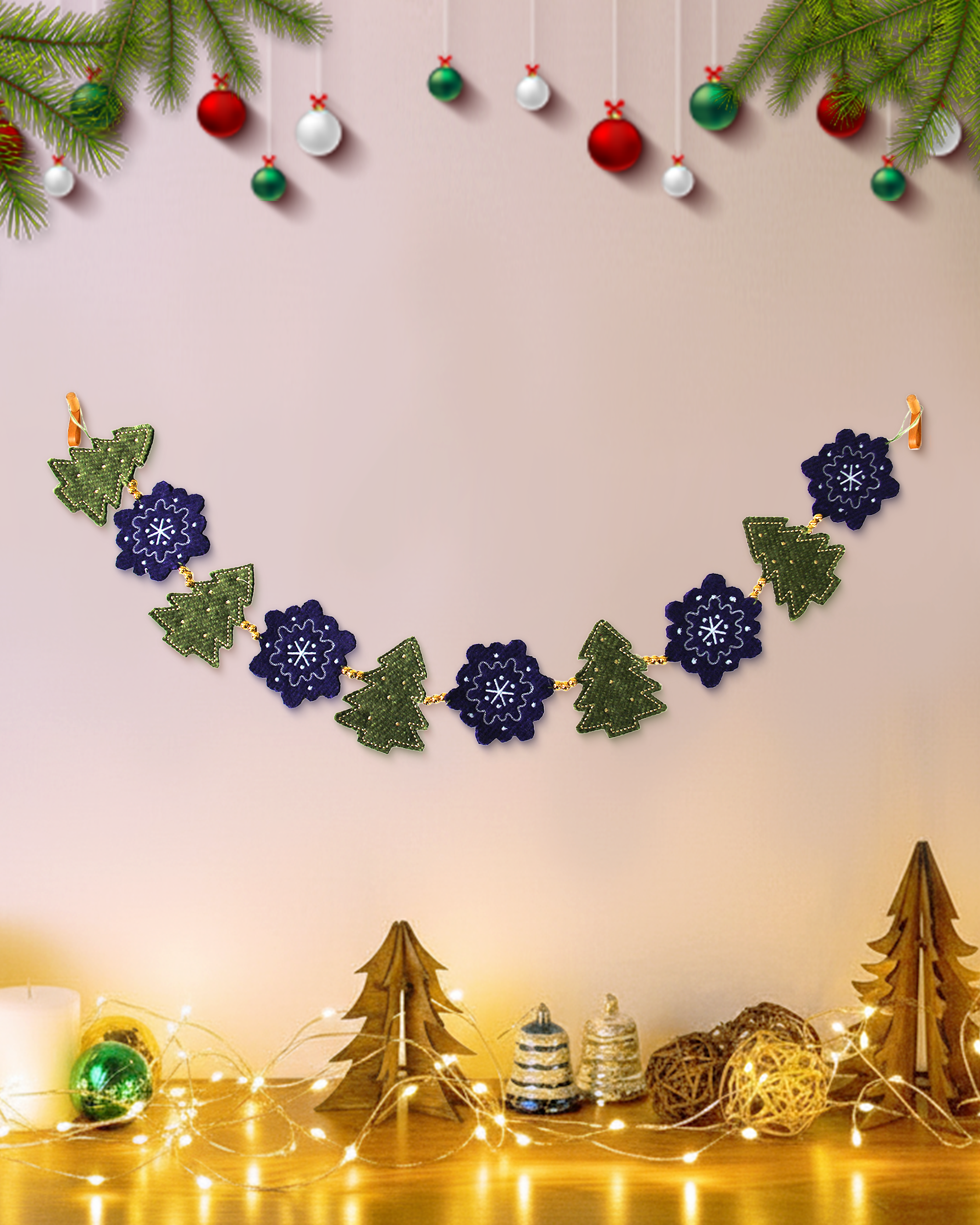 Christmas Embroidered Tree Snowflake Bunting