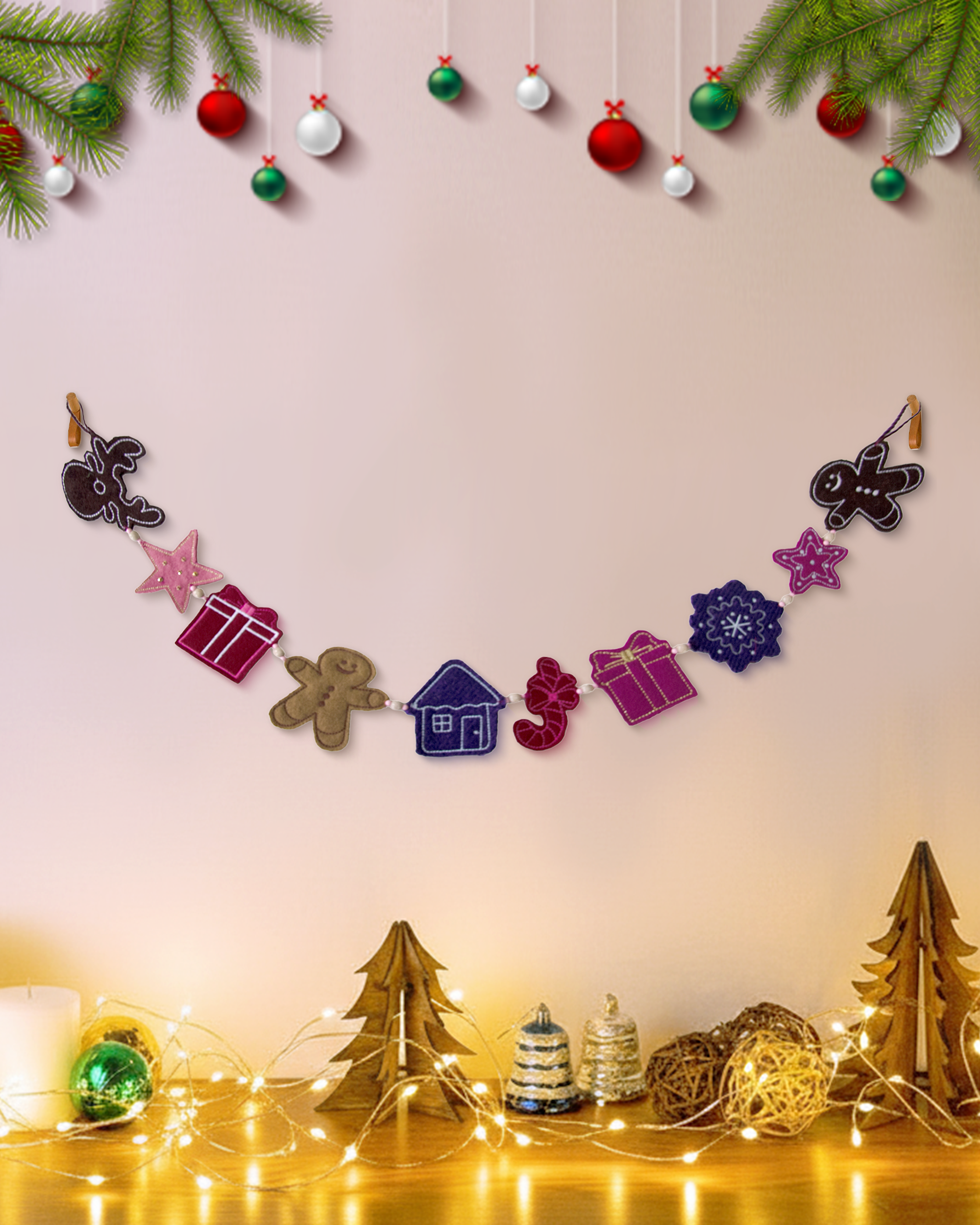 Embroidered Christmas Ornamnets Bunting