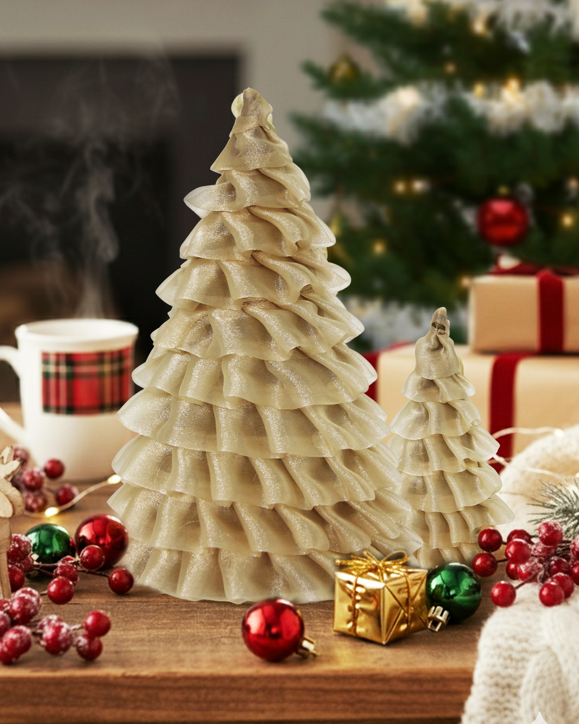 Fabric Christmas Tree/ Christmas Table Decor - Set of 2 (Small, Medium)