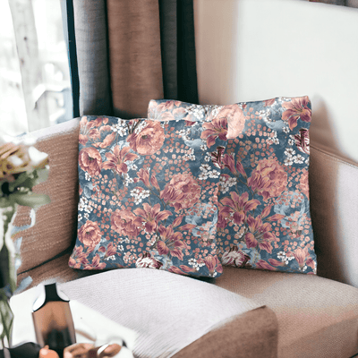 Crimson Blossom Velvet Cushion Cover - Set of 2