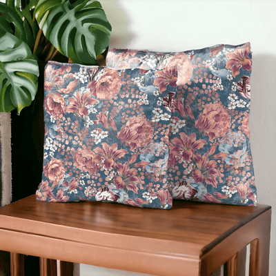 Crimson Blossom Velvet Cushion Cover - Set of 2