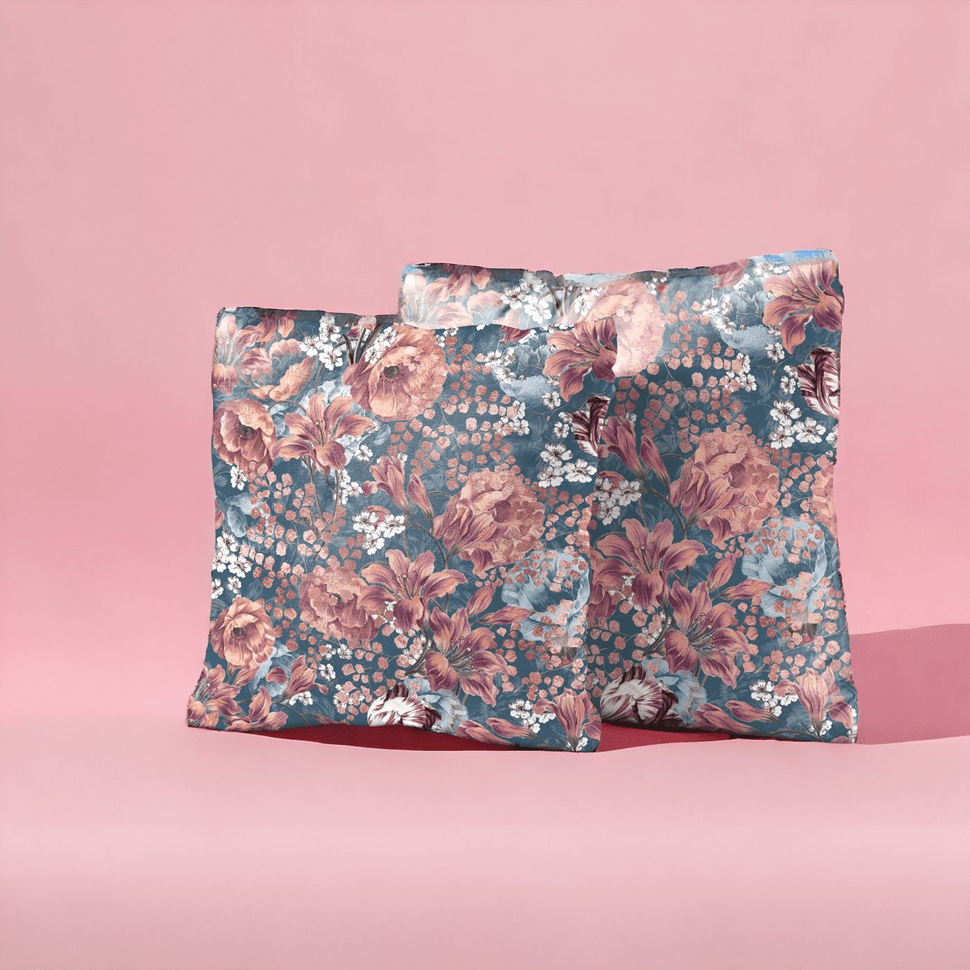 Crimson Blossom Velvet Cushion Cover - Set of 2