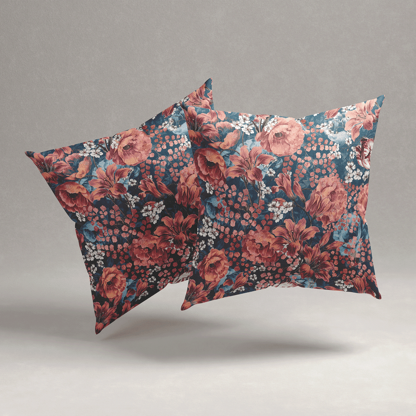 Crimson Blossom Velvet Cushion Cover - Set of 2