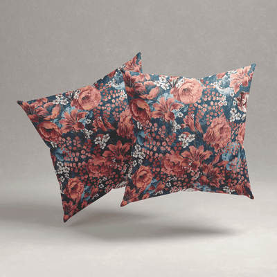 Crimson Blossom Velvet Cushion Cover - Set of 2