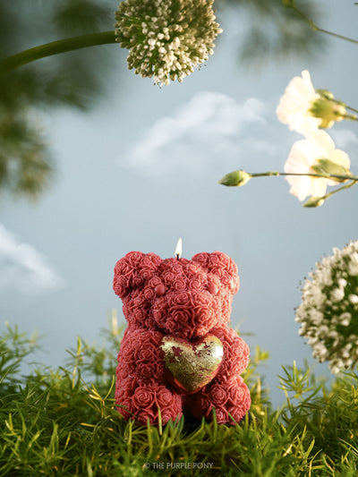 Floral Teddy Heart Soy Candle