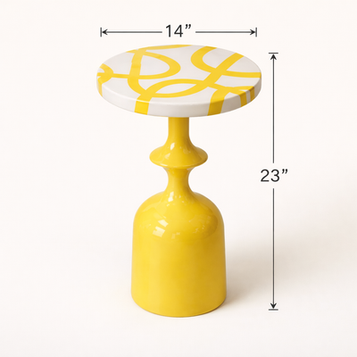 Citrine Curve Iron Side Table – Modern Yellow Pedestal Table