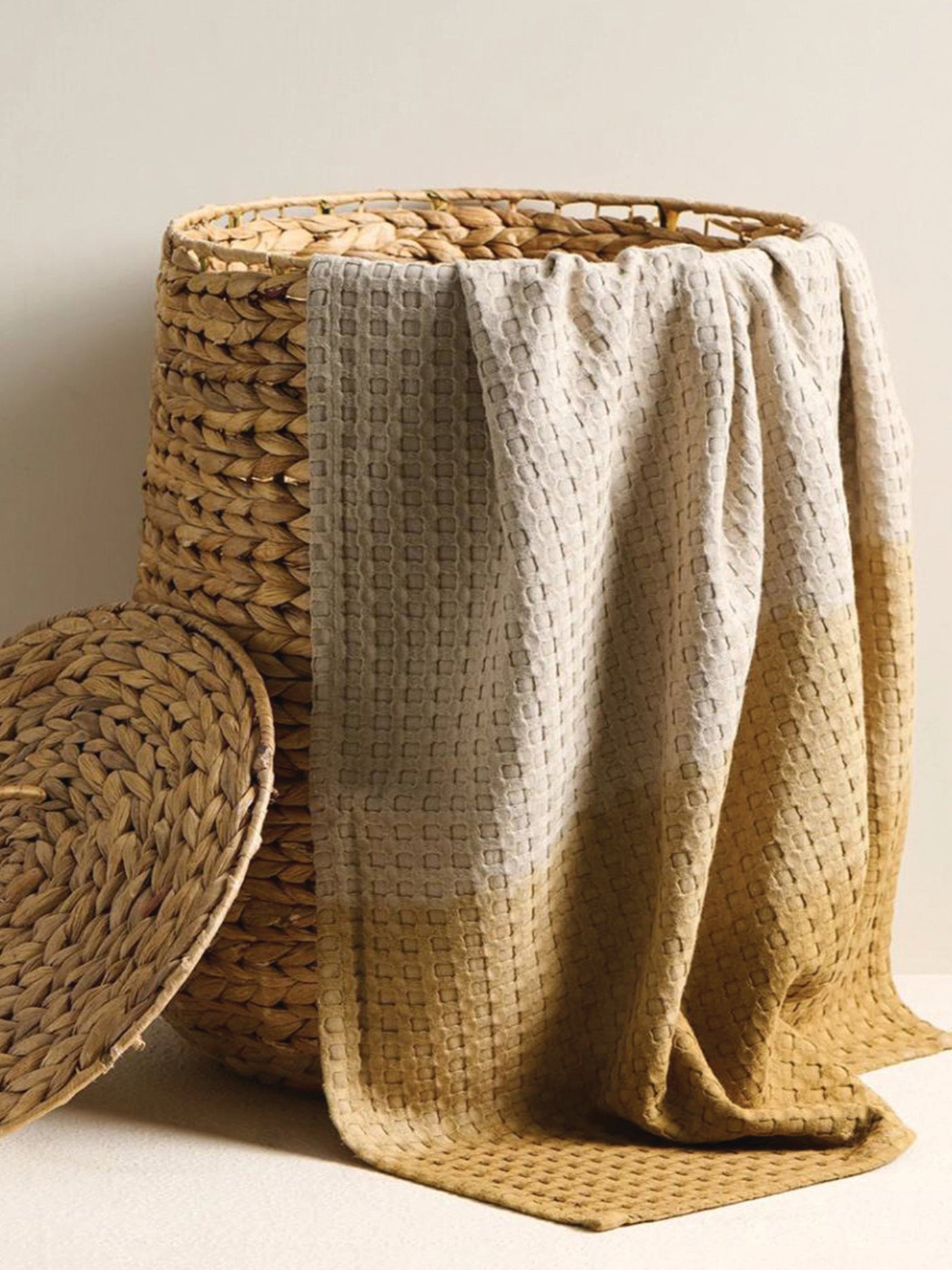 Dip Dye Cotton Bamboo Waffle Bath Towel Clay Burlap