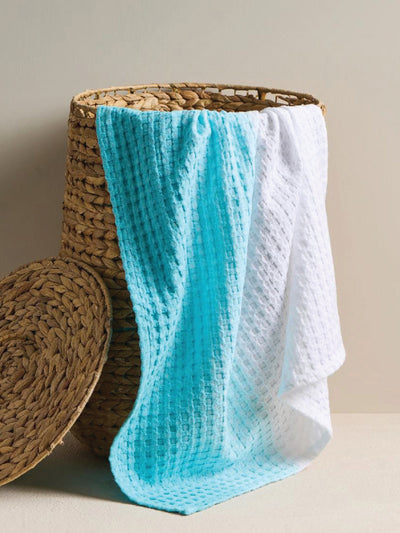 Dip Dye Cotton Waffle Bath Towel White aqua