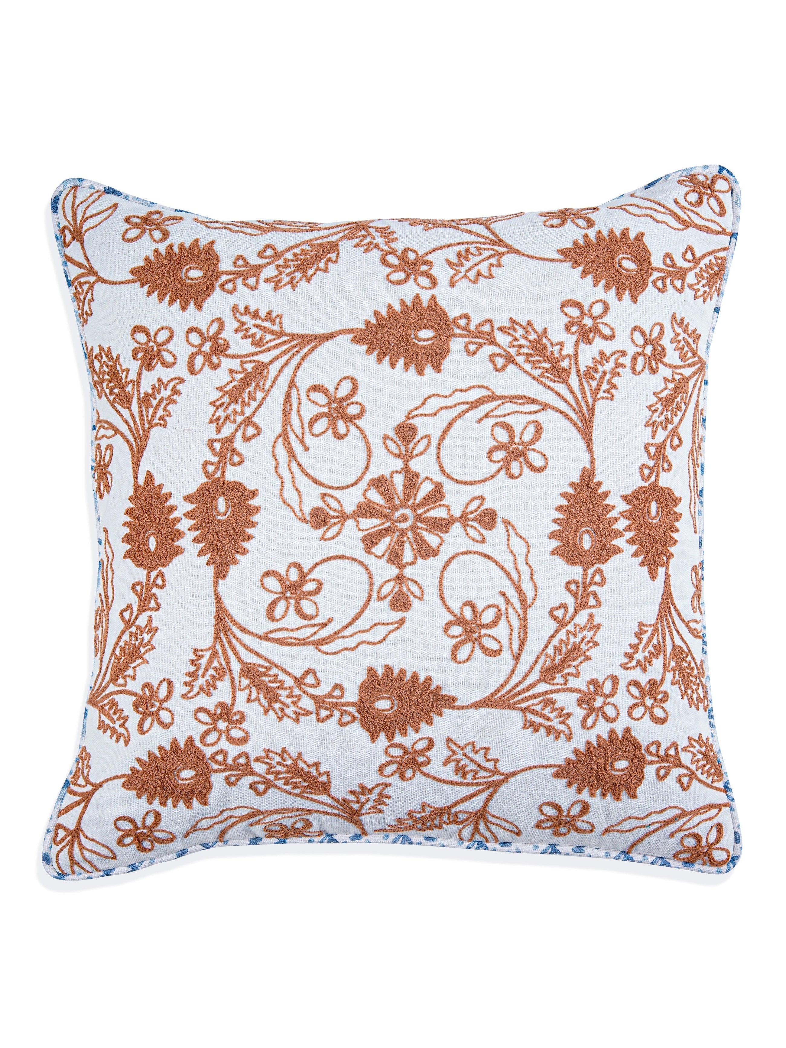 Khwaab Terracotta Garden Grid Cushion Cover -  16" x 16" - Product Image 