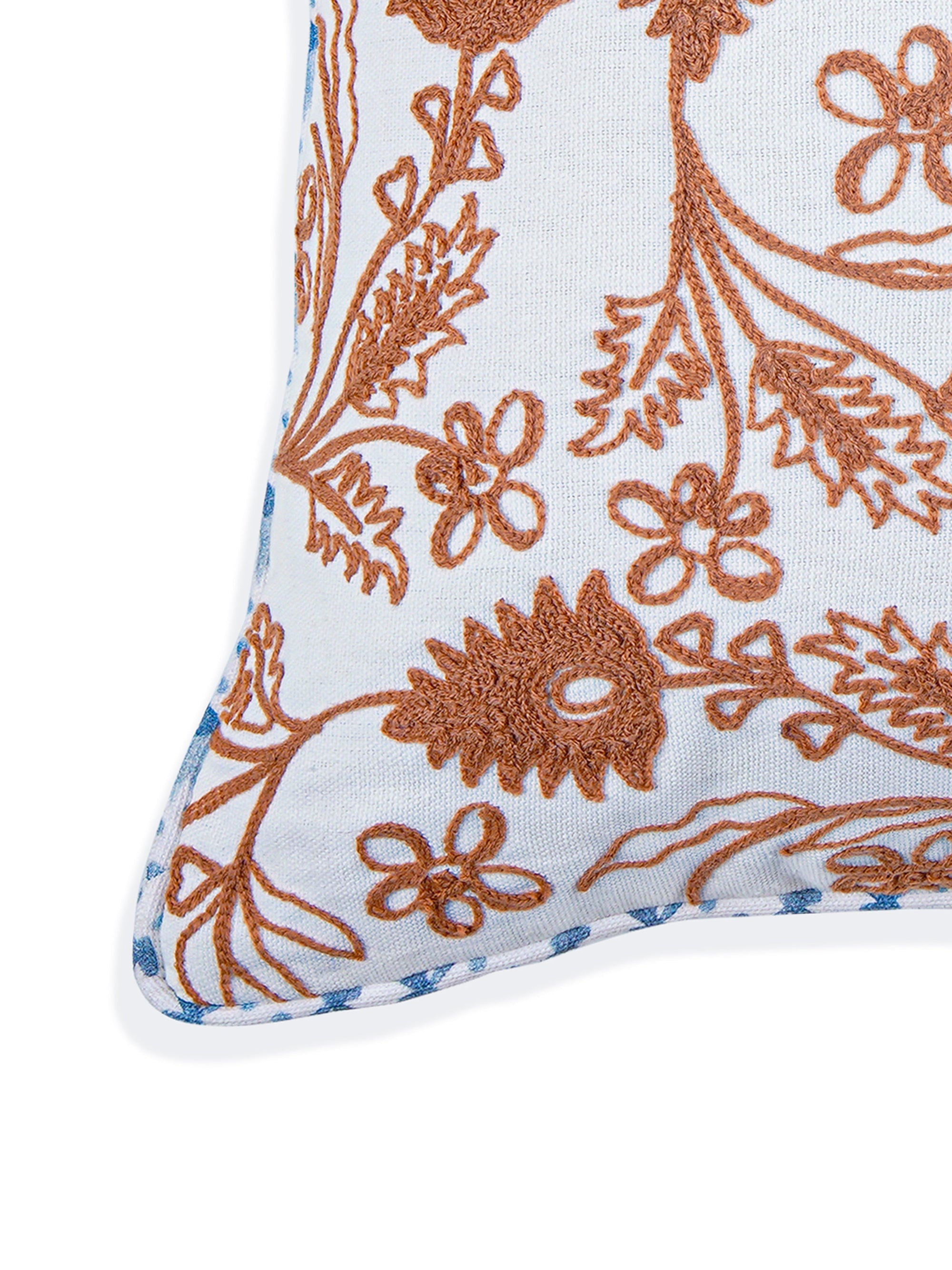 Khwaab Terracotta Garden Grid Cushion Cover -  16" x 16"