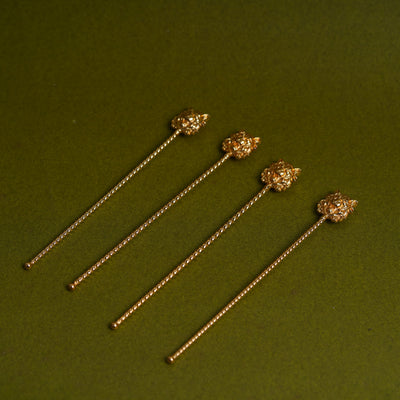 Tiger Head Cocktail Stirrer Set in Gold Plating